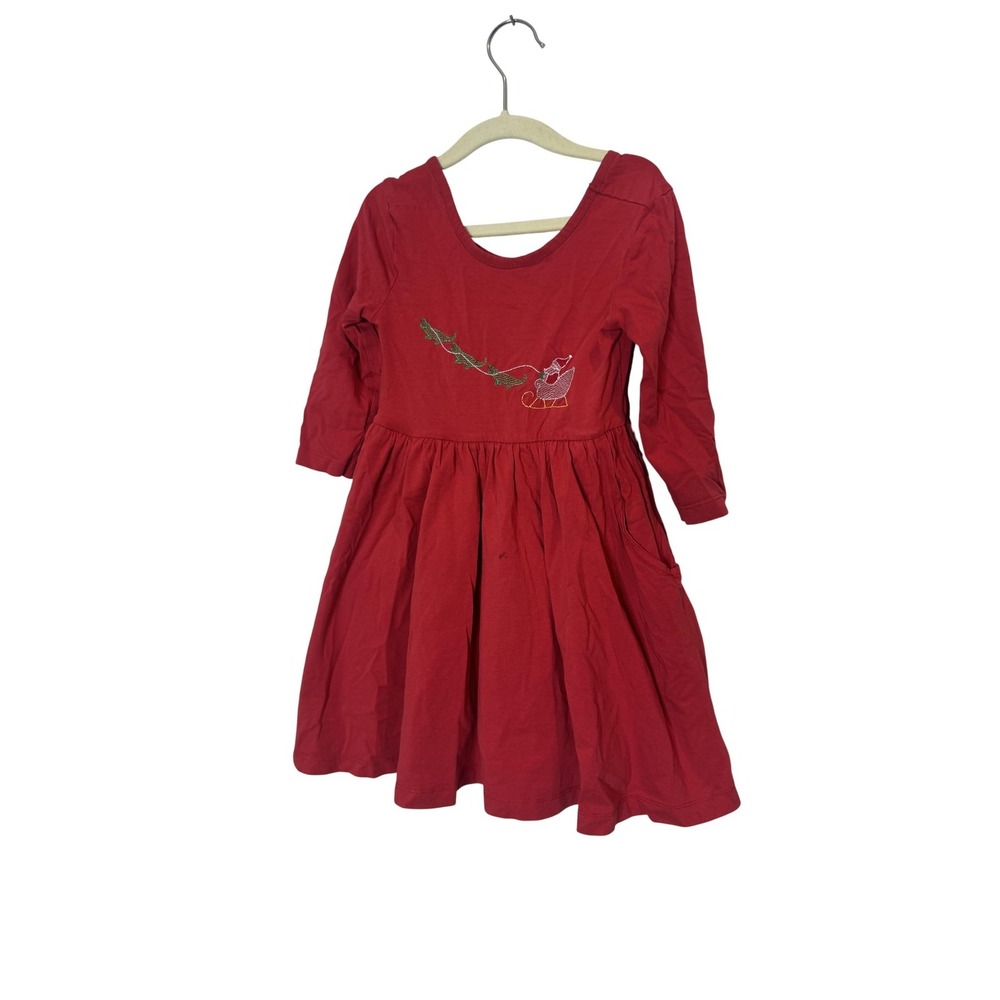 Ruffle Butts Dress Girls 5 Santa Christmas Embroidered Skater 3/4 Sleeve Pockets